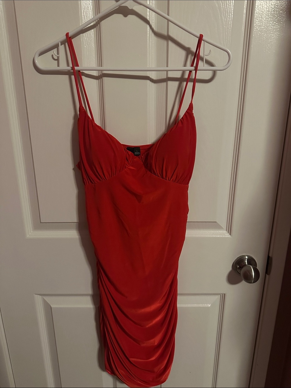 Women's Red Spaghetti Strap Ruched mini-Dress